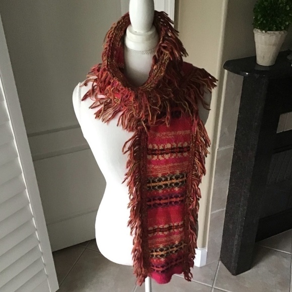 Steve Madden Long Knit Fringed Neck Scarf Muffler Acrylic Boho Pink Red Multi - Picture 16 of 16